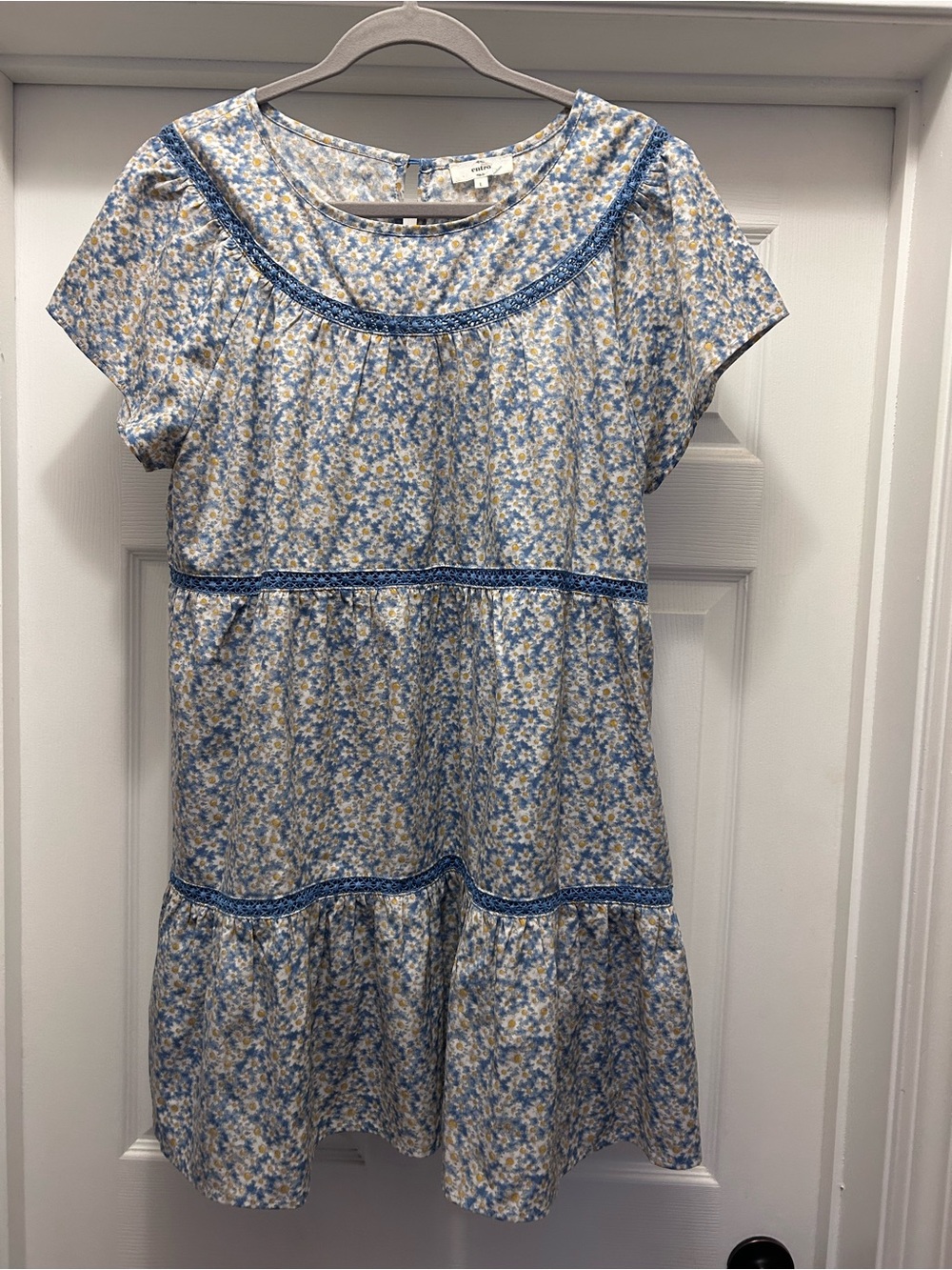 Entro Blue and Yellow Floral Tiered Dress